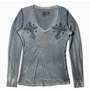 Affliction Gray Thermal Whipstitch Long Sleeve